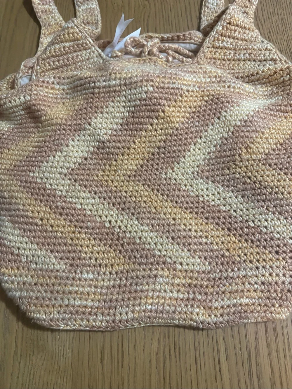 The Sak Crochet Chevron Tote in Peach & Creamy Yellow